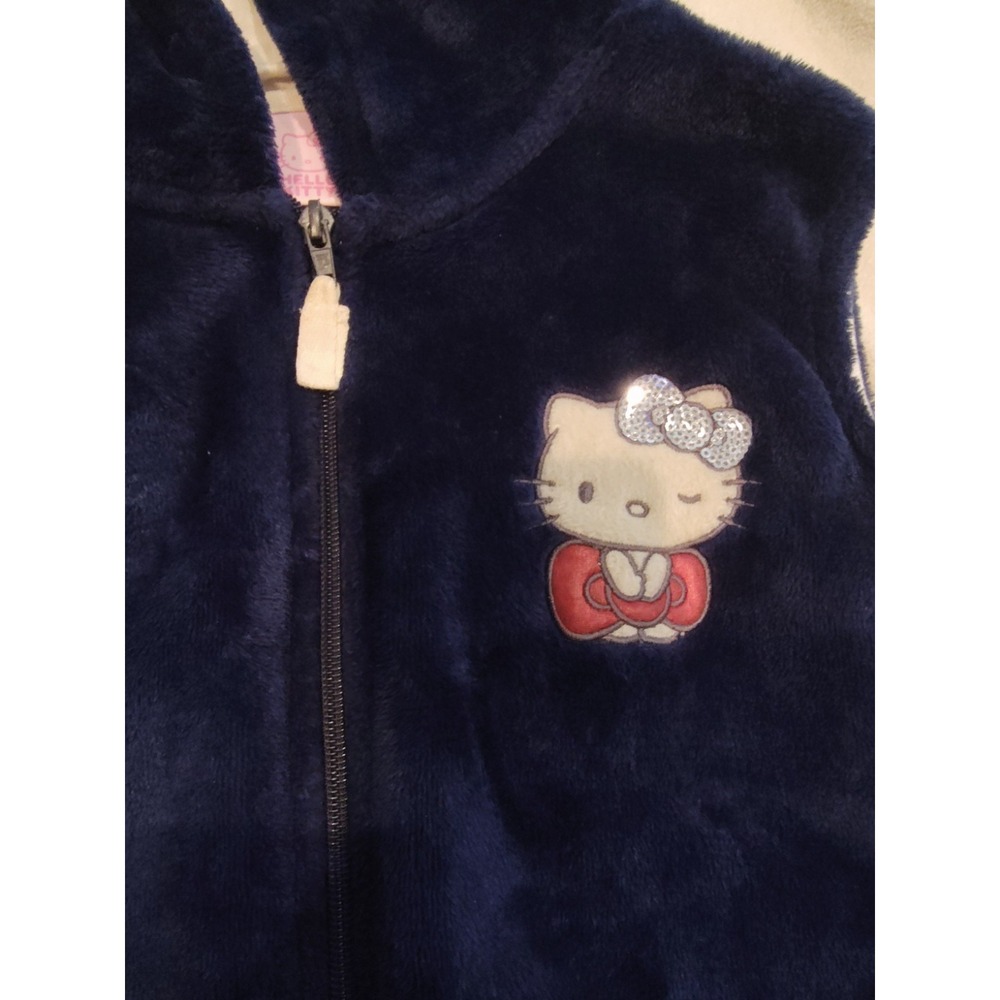 Sanrio Hello Kitty Hooded Vest Soft Plush Dark Blue Child Size 14